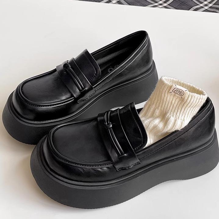 Retro British style black heightened platform small leather shoes women's 2025 new versatile skirt one-pedal loafers