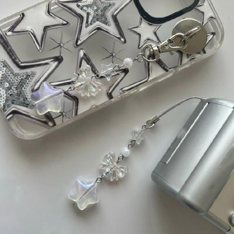 Unique Bowknot Phone Charm Fashion Decorative Bead Keychain Acrylic Keyring Bag Pendant Accessory for Women Girls