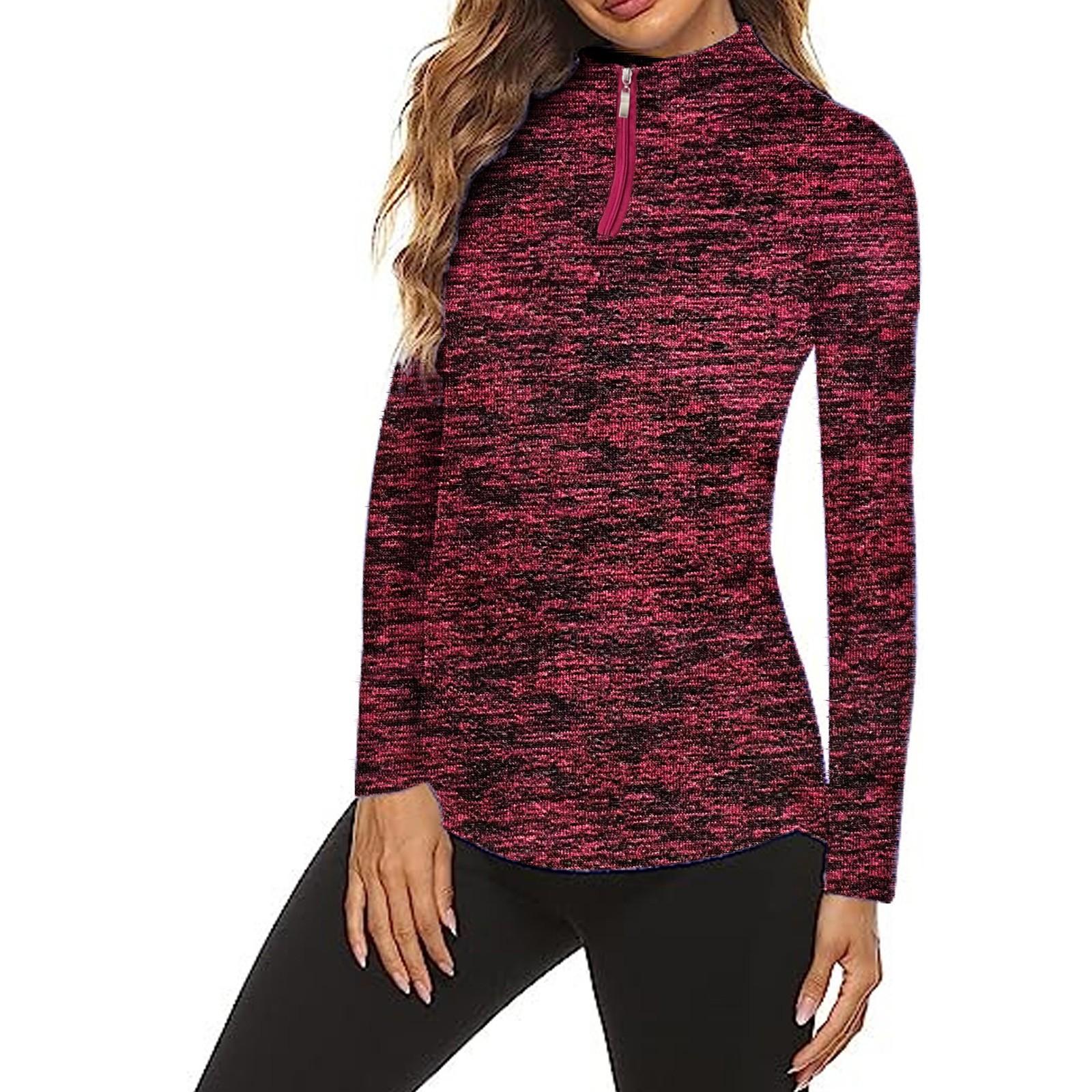 

Женская повседневная однотонная дышащая толстовка с длинным рукавом и v-образным вырезом для гольфа, тенниса, бега, топ на молнии XL винный