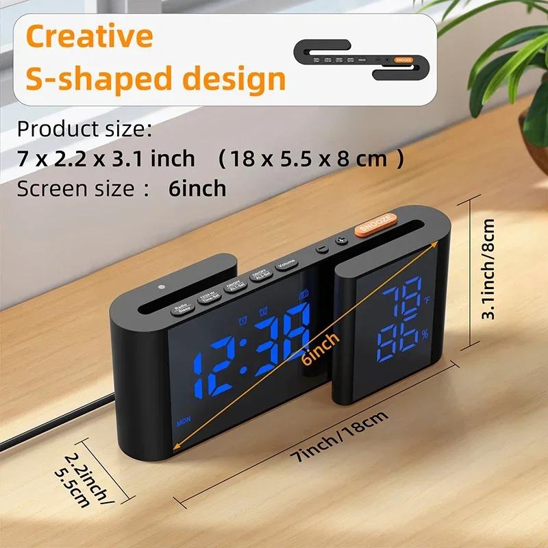 Sleek Bedside Alarm Clock Radio Large Dual Display Screen With Adjustable Brightness USB Port Sleep Timer FM76~108MHz FM Radio