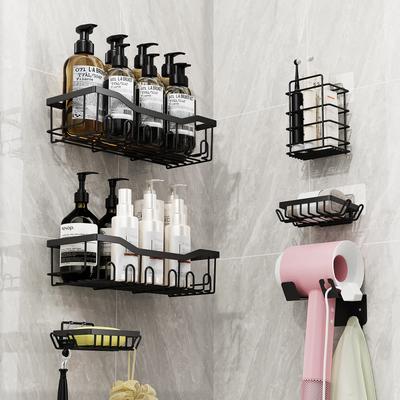 6pcs Stainless Steel Bathroom Kitchen Shelves No Drill Wall Mounted Toilet Organizer Bathroom Kitchen Accessories