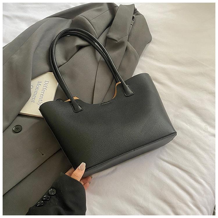 2025 Spring and Summer New Girls Fashion Handbag Foreign Style Simple Solid Color Shoulder Bag Women's Bag Large Capacity Tote Bag