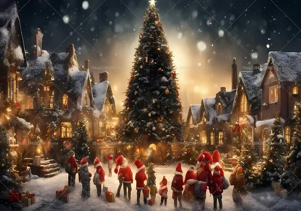 Winter Christmas Village Background Home Decoration Photography Studio Background New Year Snow Town Mountains Background