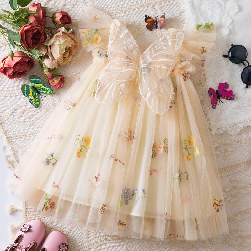 Fashion Toddler Girls' Butterfly Wing Tulle Dress Embroidered Floral Party Dress