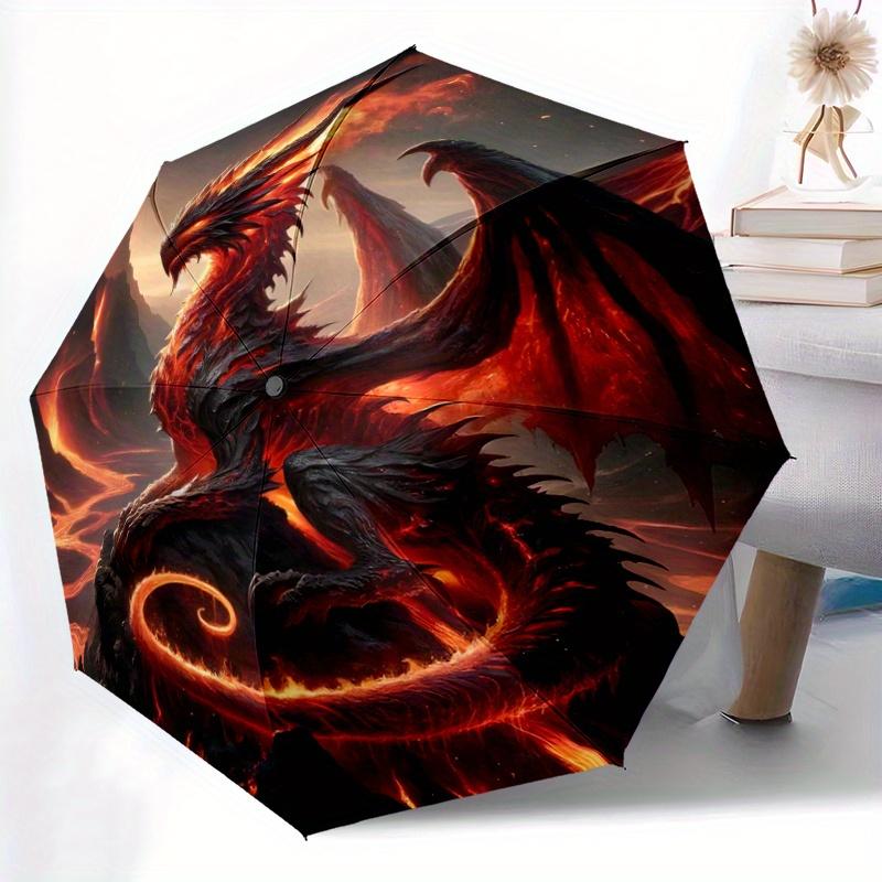 1pc Fiery Dragon's Lair Durable Cartoon Folding Umbrella, Portable Compact Umbrella for Men and Women R017
