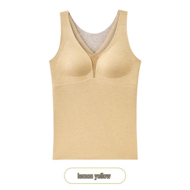 Women's Warm Wool Silk V-Neck Mesh Vest with Fleece & Bra Pads