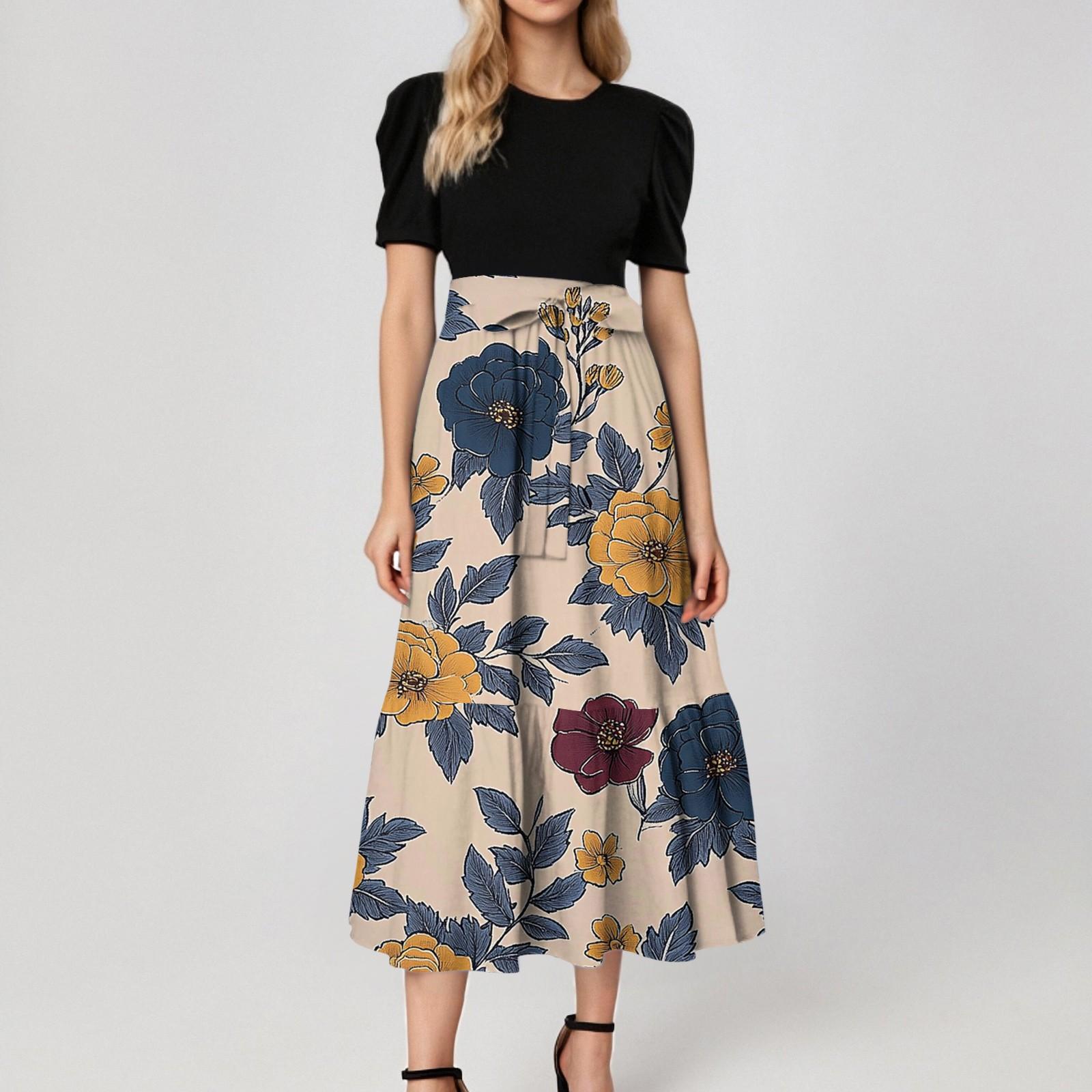 

Женское модное повседневное платье с коротким рукавом и круглым вырезом с цветочной вышивкой, элегантное, темпераментное M