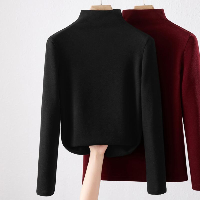 New German Velvet Bottoming Shirt for Women's Autumn and Winter High-end Sense with Semi-turtleneck Thickened Long-sleeved T-shirt Top
