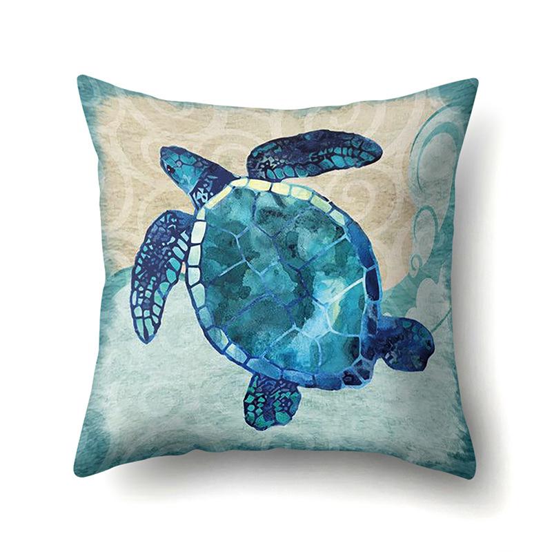 Polyester Pillowcase Peach Leather Velvet Cushion Cover Marine Life Seahorse Octopus Printed Pillowcase Car Cushion