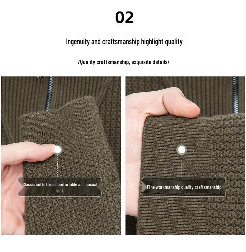 Men's Plus Size Trendy Half-Zip Wool Sweater: Autumn/Winter Fleece Pullover, Warm Casual Knit.