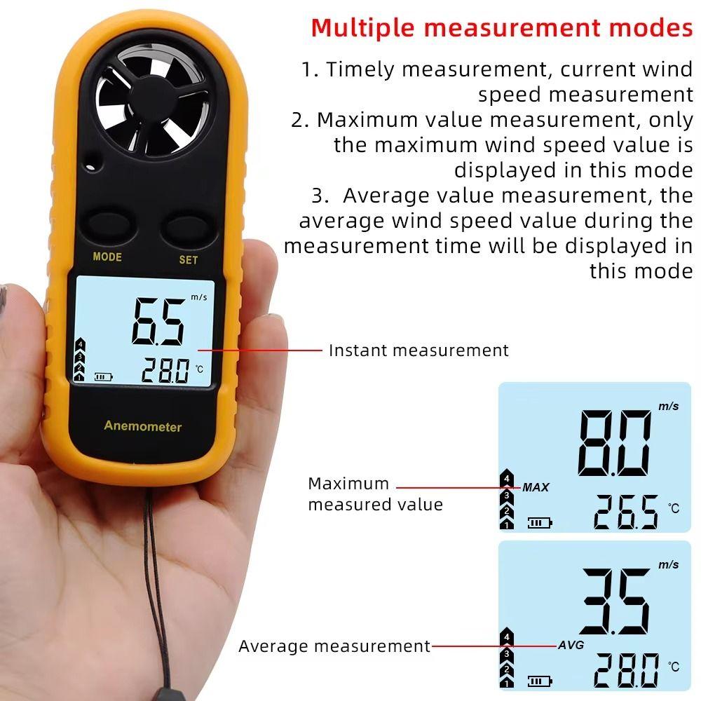 LCD Display Digital Anemometer Mini Air Velocity Meter Wind Speed Gauge  Airflow Testing