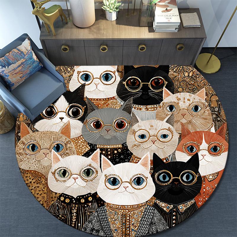 Cats Round Area Rug,Carpet Rug for Living Room Bedroom Sofa Playroom Decor,Non-slip Floor Mat
