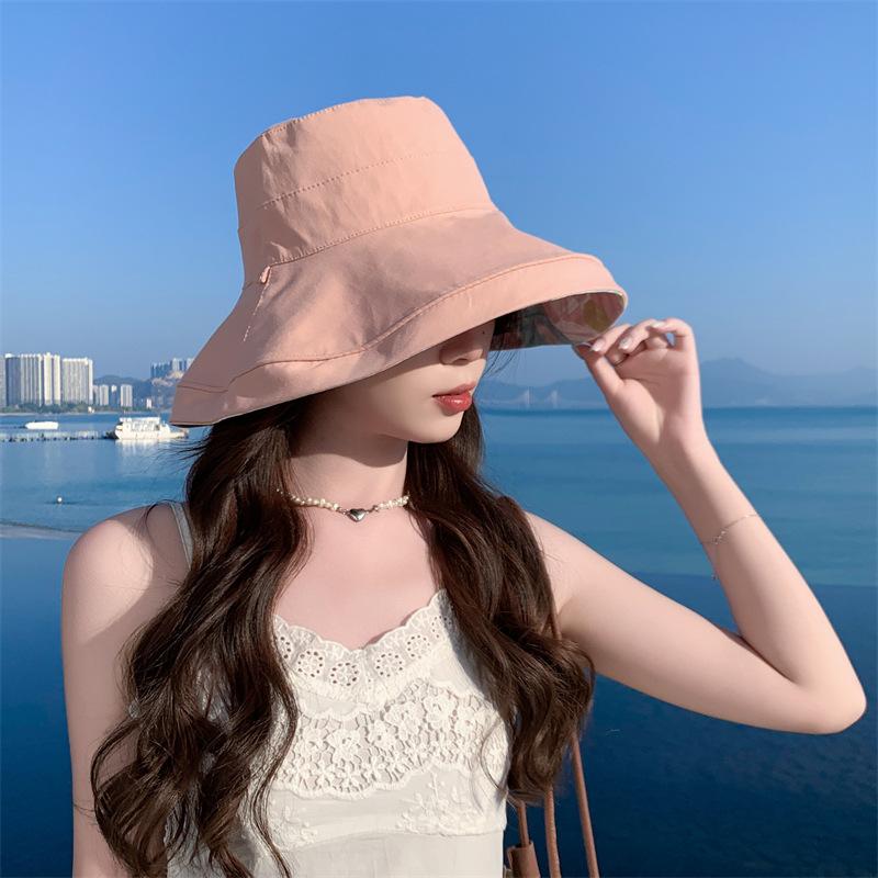 Double-sided fisherman's hat, children's outdoor sunscreen hat, European and American summer cotton large edge printing pot hat, casual sun hat