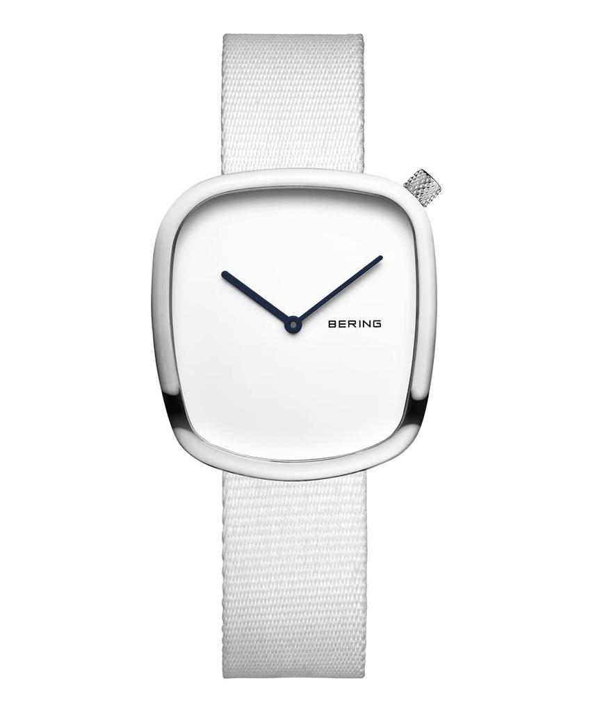 BERING Quartz Watch Pebble White Stainless Steel Mesh Strap Regular Import Product 3 Year Internal Warranty Sapphire Glass Scratch Resistant Break
