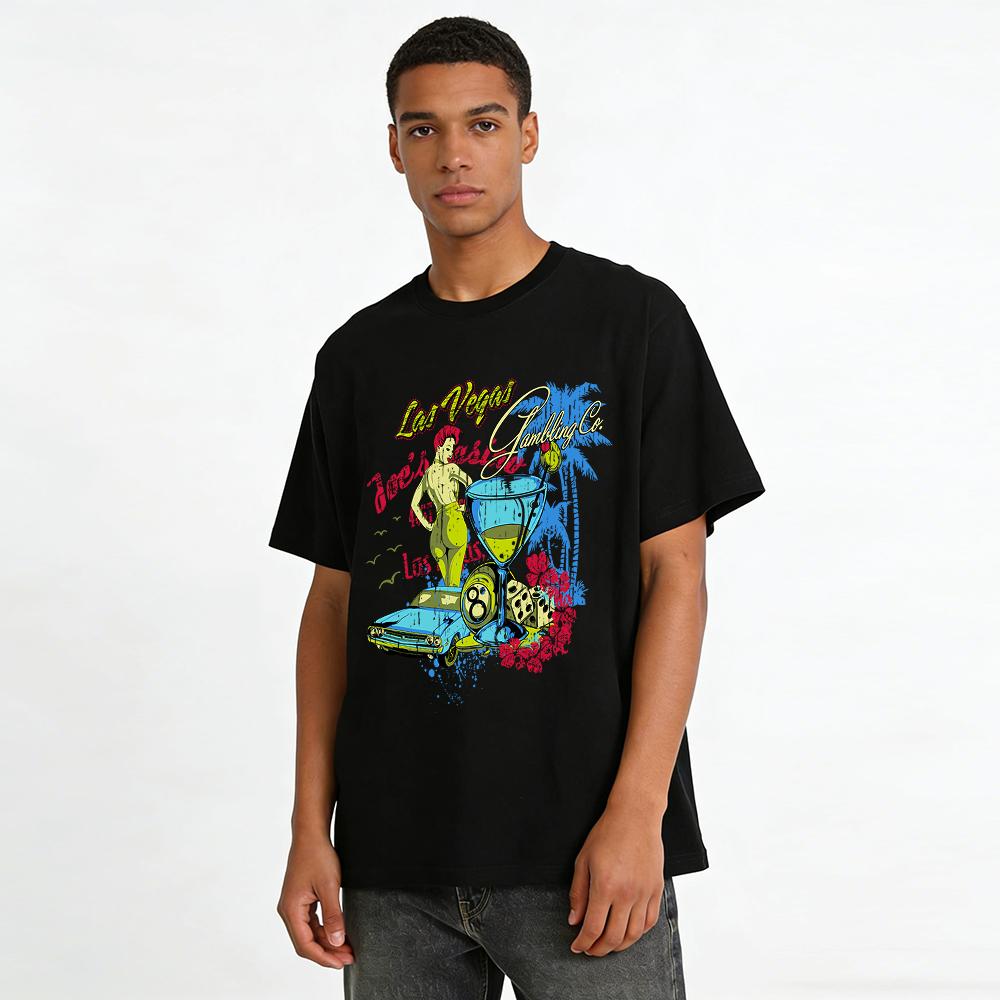 Las Vegas Gambling Retro Graphic Casual Short Sleeve T-Shirt Pure cotton T-shirt