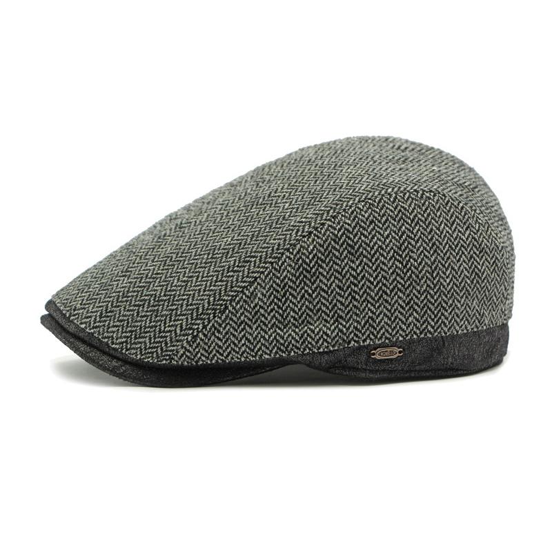 Autumn Winter Warm Hat Men's Beret British Retro Wool Forward Cap Peaked Cap