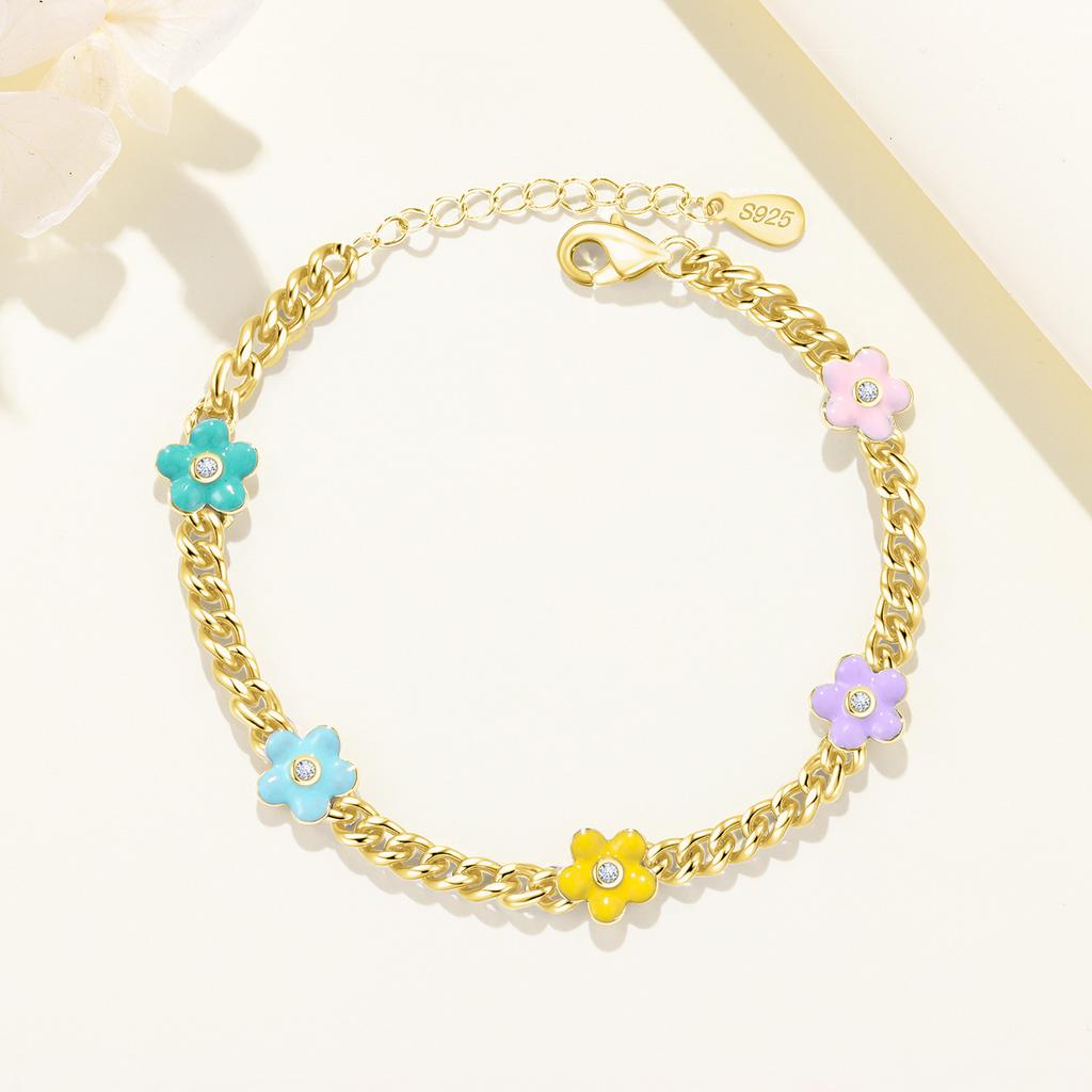 925 Silberfarbenes Blumenpflanzen-Armband Gold Schönes Exquisites Armband Einheitsgröße Schmuck Jubiläums-Accessoire Geschenk