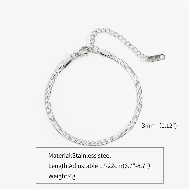 Silver Gold Color Stainless Steel Flat Chain Bracelet Simple Bracelet For Men Retro Jewelry Trendy Accessories Women Bracelet
