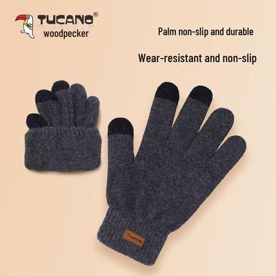 HAOTO Woodpecker Men's Winter Leather Touchscreen Gloves