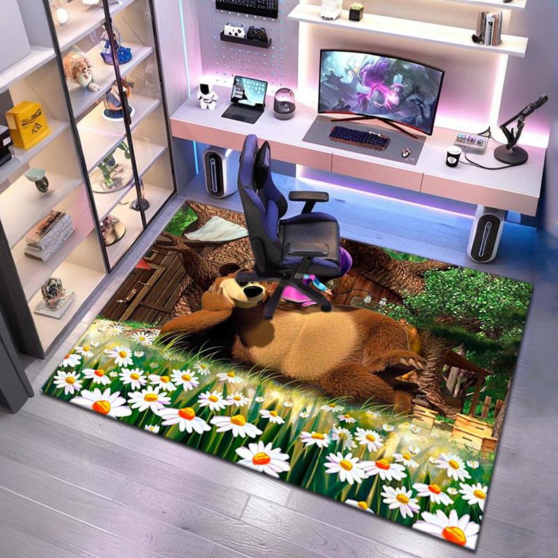 Russian animation Masha and the Bear Fairy Tale Cartoon Carpet Soft Home Living Room Bedroom Door Mat Outdoor Picnic Ground Mat rug T5