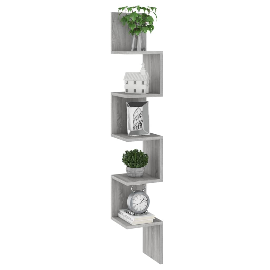 Wall Mounted Corner Shelf Grey Sonoma 20 x 20 x 127.5 cm Particleboard