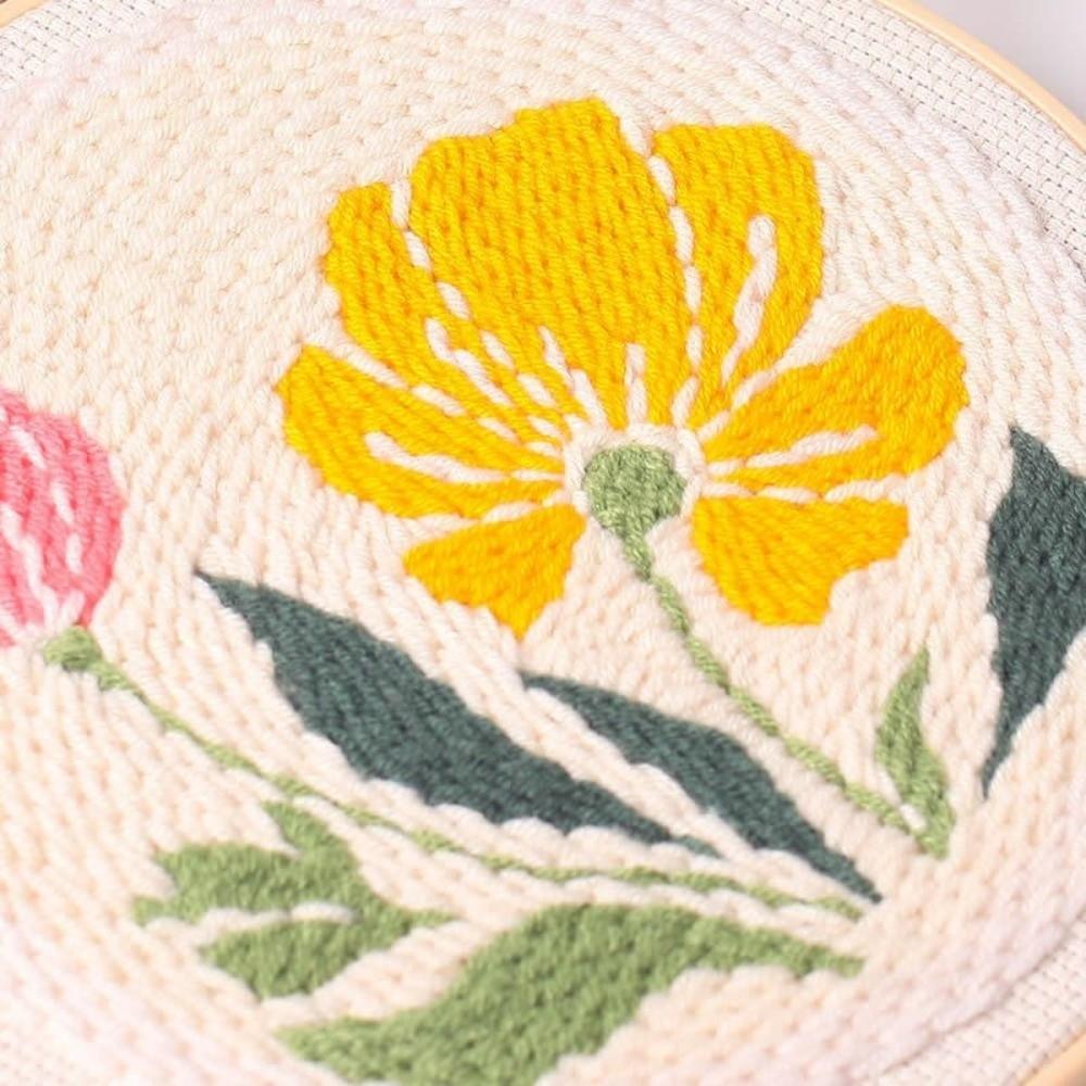 Yarn Thread Tulip Sunflower Punch Needle Kit with Hoop Rug Punch Kit DIY Embroidery Kit
