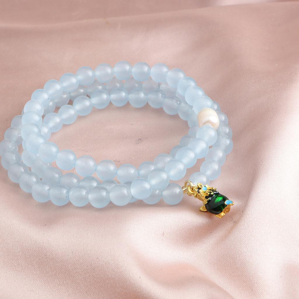 Nowy Chiński akwamarynowy perłowy pomyślny obłok bransoletka trzy kółka akwamarynowy perłowy lis bransoletka trzy kółka modna i prosta