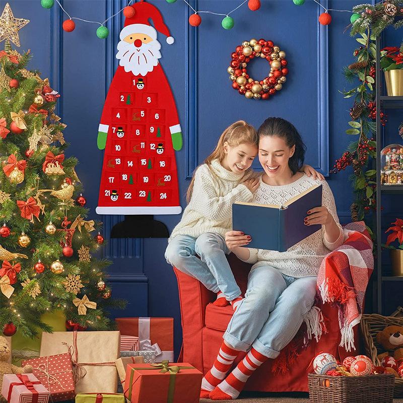 Christmas Felt Advent Calendar Wall Hanging Santa Advent Calendar with Pockets 24 Days Kids Toys For Children Christmas Gift