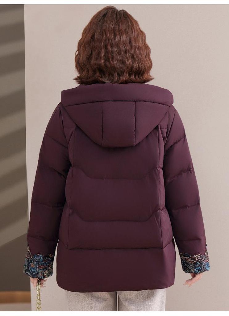 Women's Short Style Autumn-Winter Down Jacket - Thick Warm Coat for Middle-Aged and Elderly, Chinese Style with White Duck Down