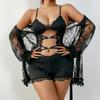New lingerie feminine cutout lace rhinestone camisole one-piece pajama and robe set