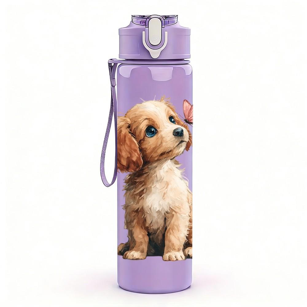 1PZ Adorabile Cucciolo di Cane 750ml Colore Plastica Borraccia Sportiva Anti-perdita Tappo a Flip con Cannuccia Adatta per Sport Ufficio Uso Domestico