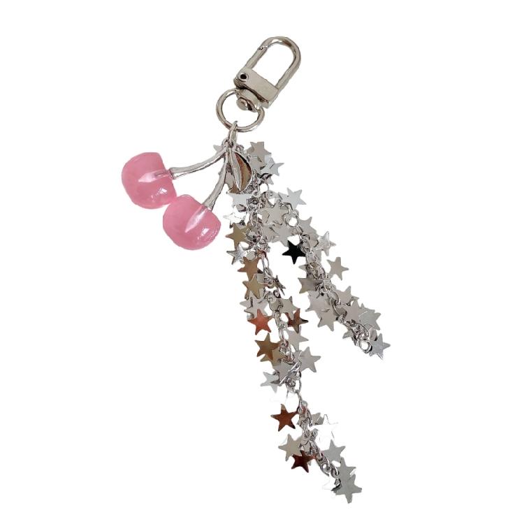 Künstlerischer Sternförmiger Kirsch Schlüsselanhänger Abnehmbare Quasten Anhänger Harz Metall Tägliches Accessoire Dekoration