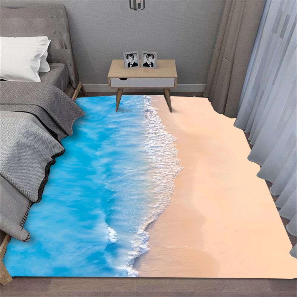 Tappeto da Spiaggia con Conchiglie e Onde Estive per Soggiorno, Divano, Decorazioni, Tappeti per Camera da Letto, Cucina, Tavolino da Caffè, Tappetino per Corridoio