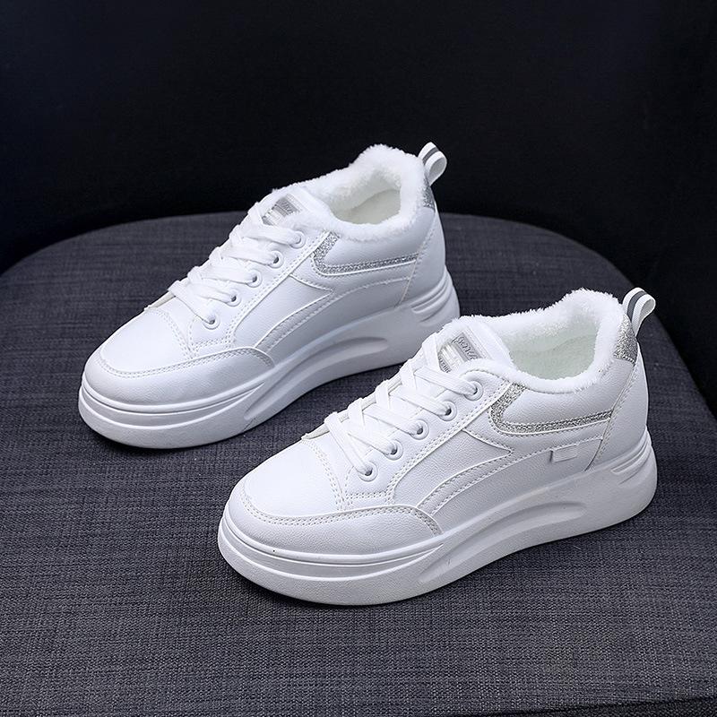 

[Customized] 1727 velvet little white shoes winter women s shoes annual leather surface height increase lace-up thick-soled sports board shoes 20 34