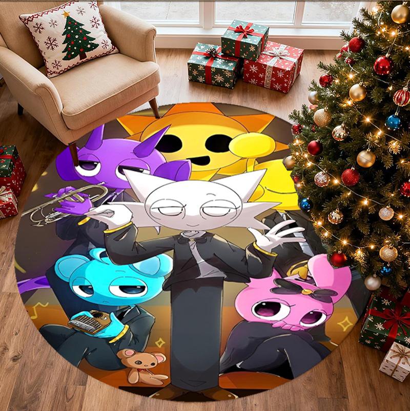 Sprunki Game Pattern Round Rug, Indoor/Outdoor Mat, for Picnic, Gameroom, Bedroom, Office, Living Room, Home Decor Carpet, Birthday Gift