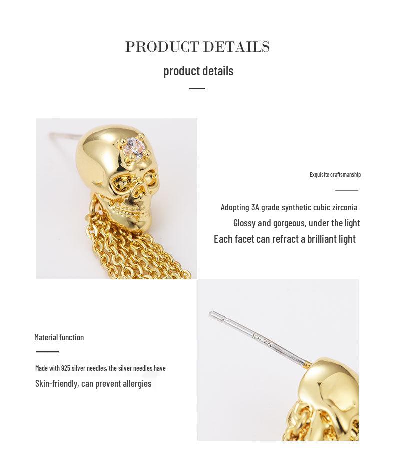 Kenjie McQueen Skull Pendant Earrings - Women's European & American Punk Studs & Ear Clips