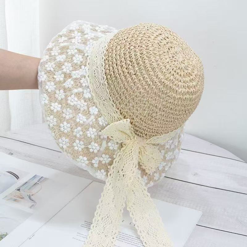 New summer versatile outdoor visor big brim bucket hat portable sunscreen sun hat bow women's hat