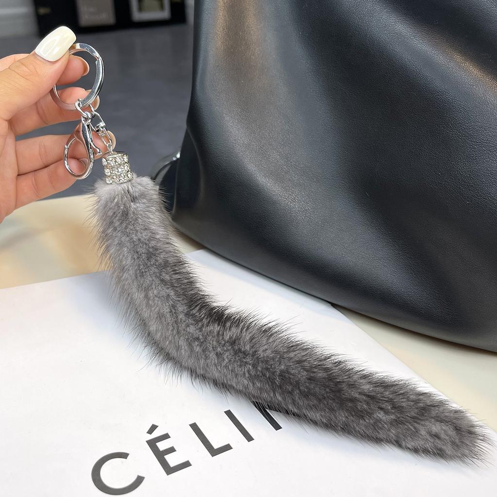 Класичний Брелок з Хвоста Норки Натуральне Хутро Жіноча Сумка Підвіска Дрібнички Ключі від Машини Металеві Кільця Ювелірні Прикраси Висококласний Подарунок на День Народження
