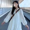 Women's French White Puff Sleeve Shirt Dress - Petite & Tall, Long Sleeve, Spring/Autumn Holiday Style