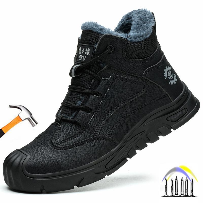 Winter Insulated Safety Shoes with Warm Plush Anti Puncture Work Sneakers with Plastic Toe Construction Waterproof Work Shoes