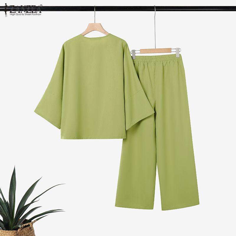 ZANZEA Women Long Sleeve Blouse and Pants Casual Two Piece Suit Sets