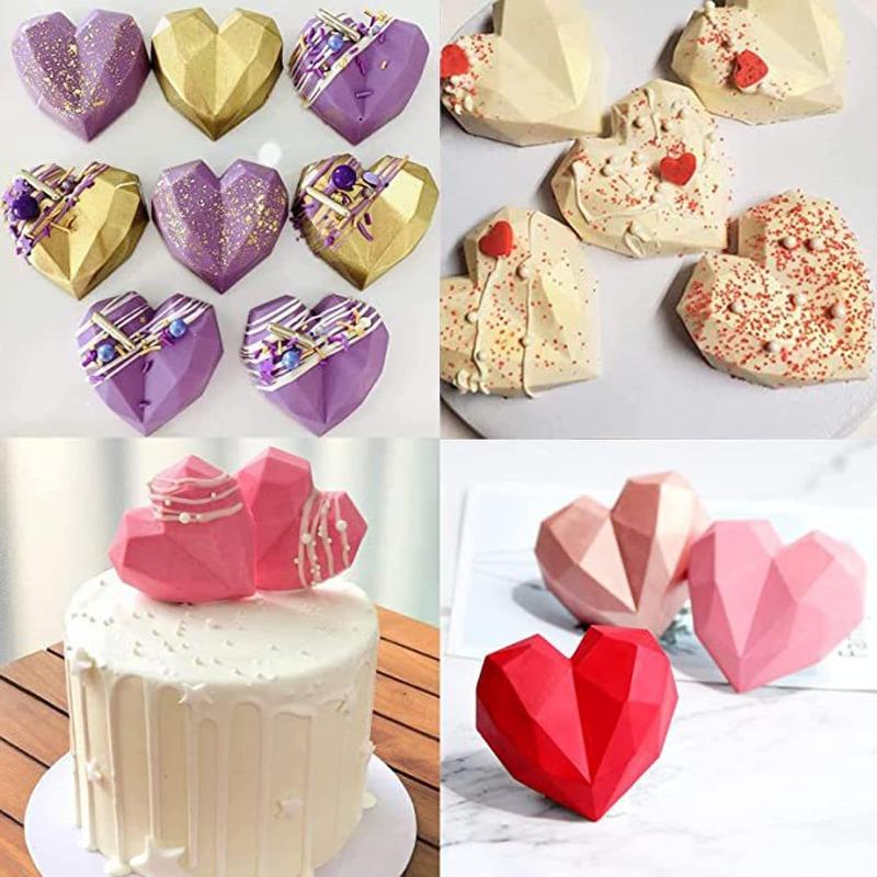 6-Cavity Diamond Heart Silicone Mold for Baking Non-Stick Valentines Day Chocolate Bomb Mold Heart Shaped Candy Soap Tray