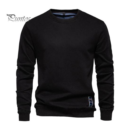 

Осень-зима мужской свободный топ с круглым вырезом и длинными рукавами, однотонный теплый пуловер средней длины, повседневная спортивная толстовка S чёрный