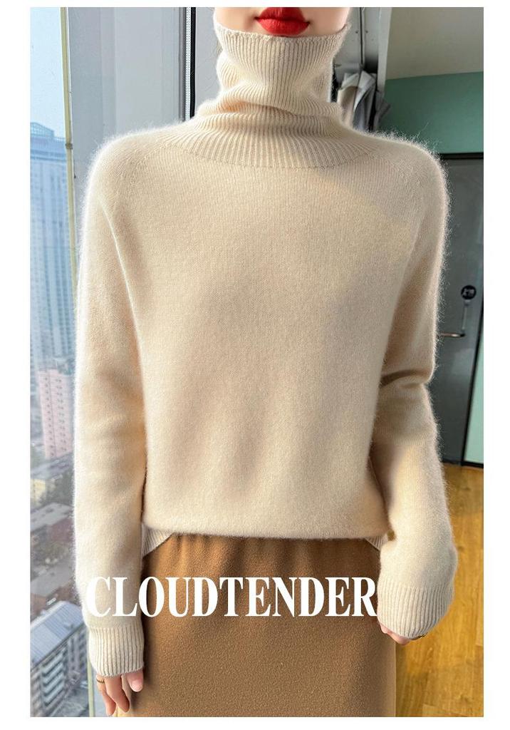 Women's Cashmere High-Neck Sweater, 2025 Style: Thickened Saddle Shoulder, High-End Fashion, Loose Fit
