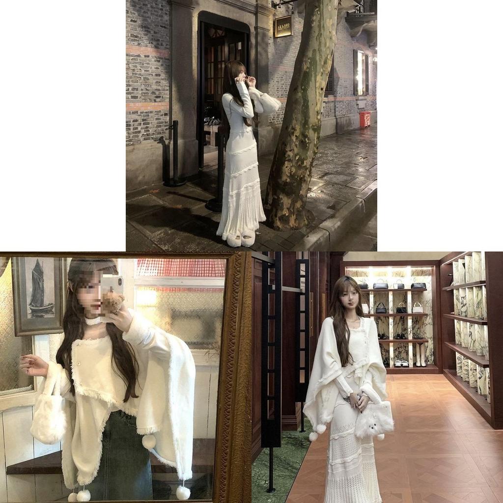 Chinese Style Autumn Winter Sweater Dress Set With Abstract Print For Elegant Women