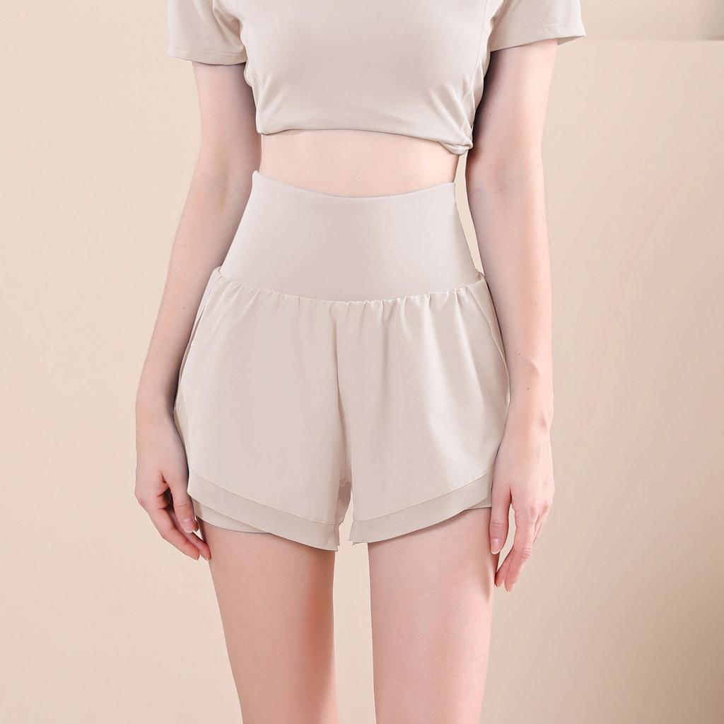 Women's High-Waist Quick-Dry Running and Yoga Shorts with Faux Two-Piece Design