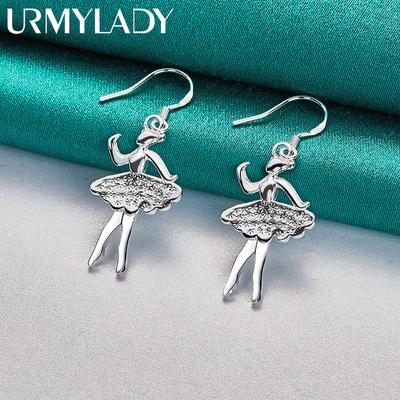 925 Sterling Silber Ballett Mädchen Ohrringe Eardrop für Frauen Charm Schmuck