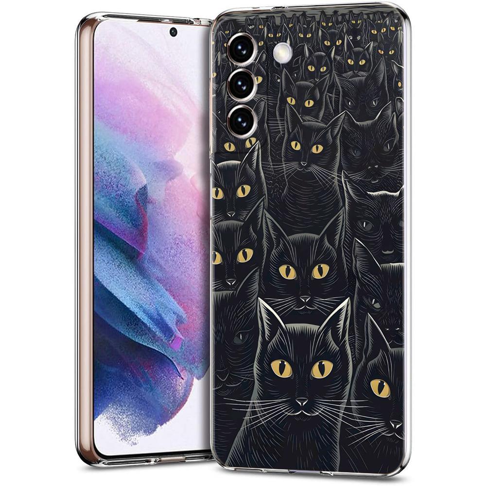 Transparent Phone Case Cover for Samsung Galaxy S25 S24 S23 S22 S20 S21 FE Ultra S24 S23 S10 S10E Plus Cute Cartoon Cat Pattern