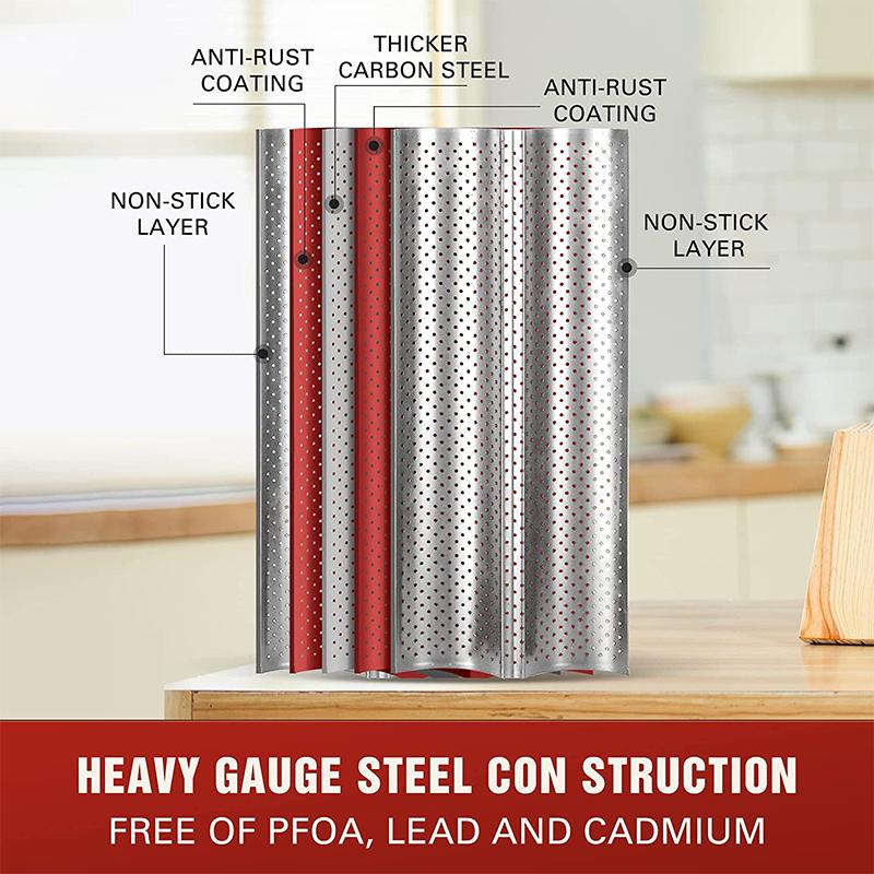 LMETJMA Nonstick Perforated French Bread Baking Pan Carbon Steel  Baguette Pan French Bread 4 Wave Loaves Loaf Bake Mold JT158