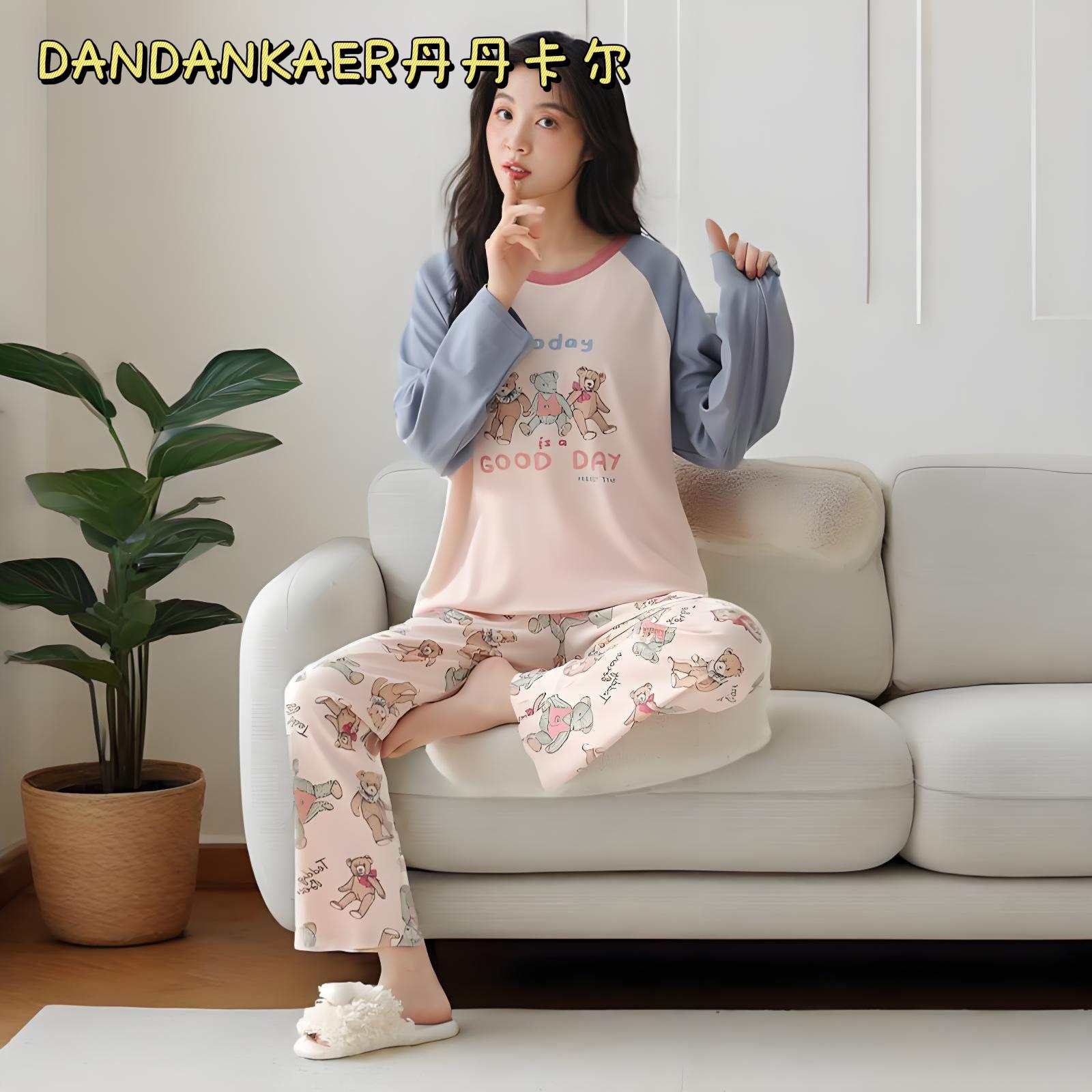 

Женский антибактериальный хлопковый пижамный комплект 7A: Осенний комплект с длинным рукавом и брюками, милый мультяшный дизайн, можно носить на улице, доступен большой размер. M (155-160 cm, 80-100 lbs)